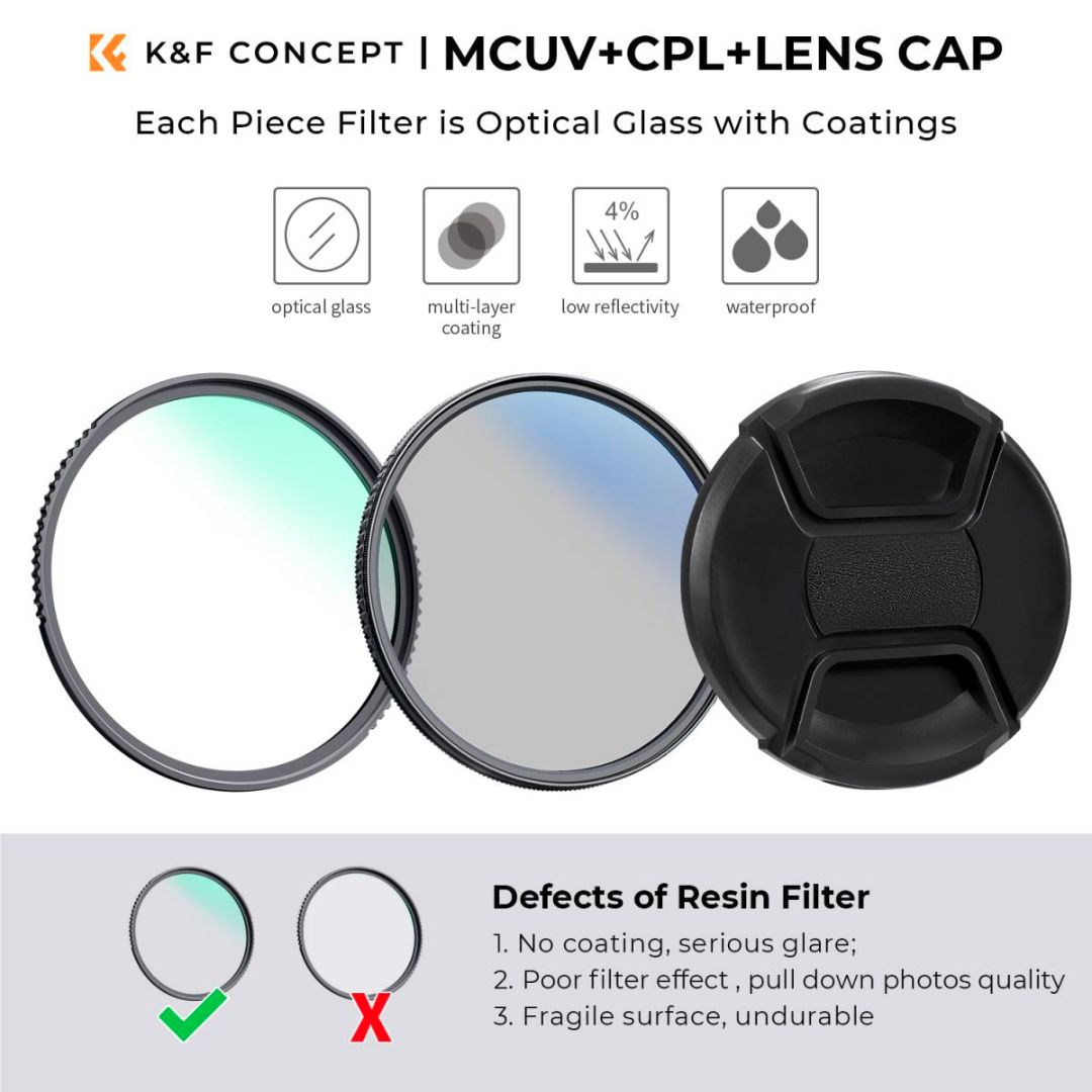  K&F Concept 72mm Camera UV + Polarizacioni Filter + Lens Cap Kit Nano K Series SKU.2038V1 - 2